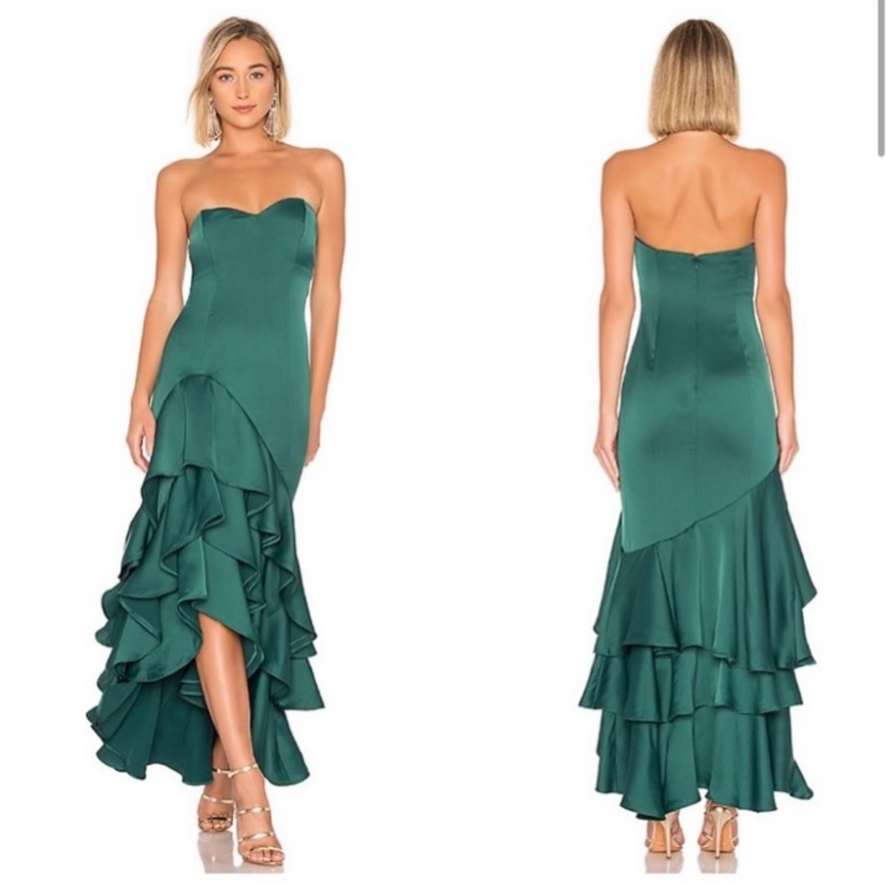 NBD Emerald Green Omar Ruffle Gown Dress Maxi